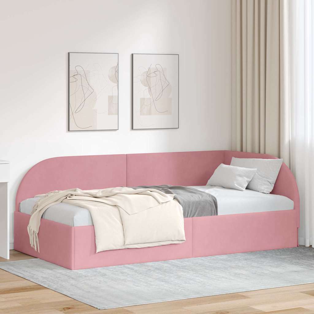 vidaXL Eckbettgestell mit Kopfteil Rosa 90 x 200 cm Samt
