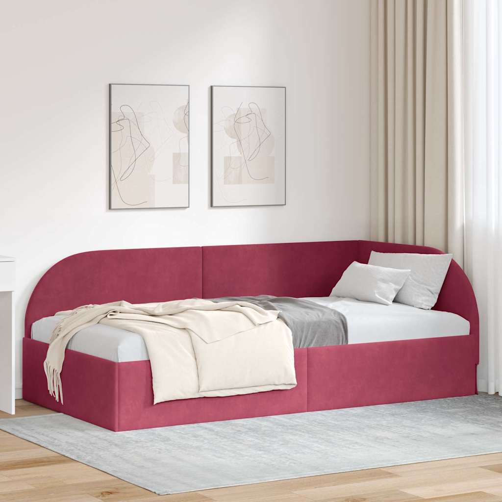 vidaXL Cadru de pat colțar cu headboard bordo 90 x 200 cm Catifea
