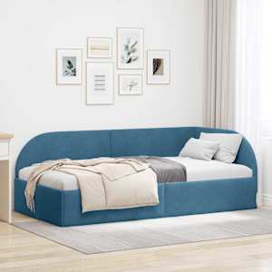 Rohový rám postele s čelo Modrá 100 cm x 200 cm samet - obrázek 1
