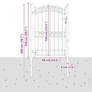 Brána na plot EMMEN 200 x 100 cm Práškově lakovaná ocel Šedá - obrázek 7