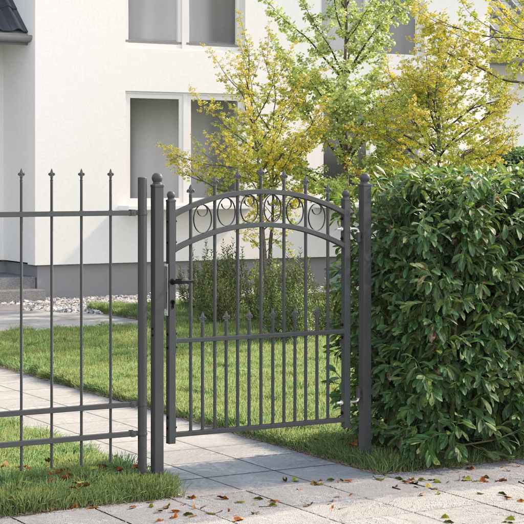 vidaXL Poartă de gard cu țepi Gri 125 x 100 cm Oțel vopsit în pulbere