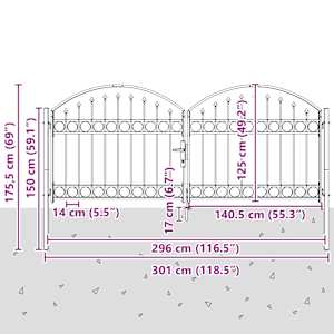 Brána na plot ASSEN 301 x 175,5 cm Ocel Šedá Zamykatelné - obrázek 8