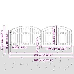 Brána na plot ASSEN 401 x 175,5 cm Ocel Šedá Zamykatelné - obrázek 8