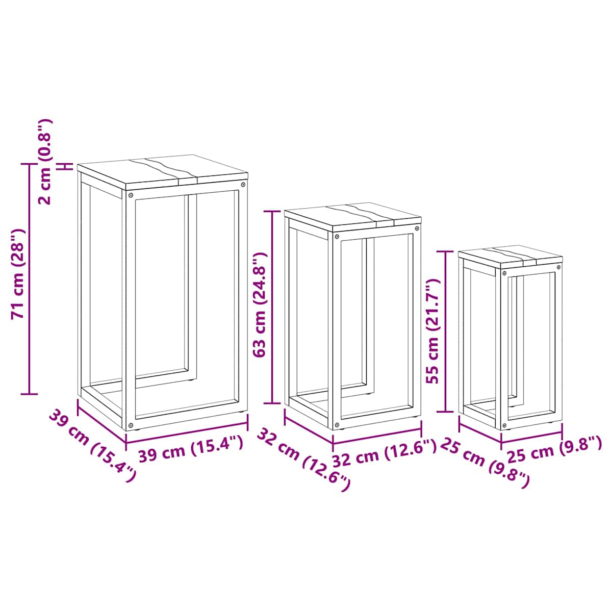 Nesting Bord 3 stk. Brun Massiv Teaktræ - Billede 10