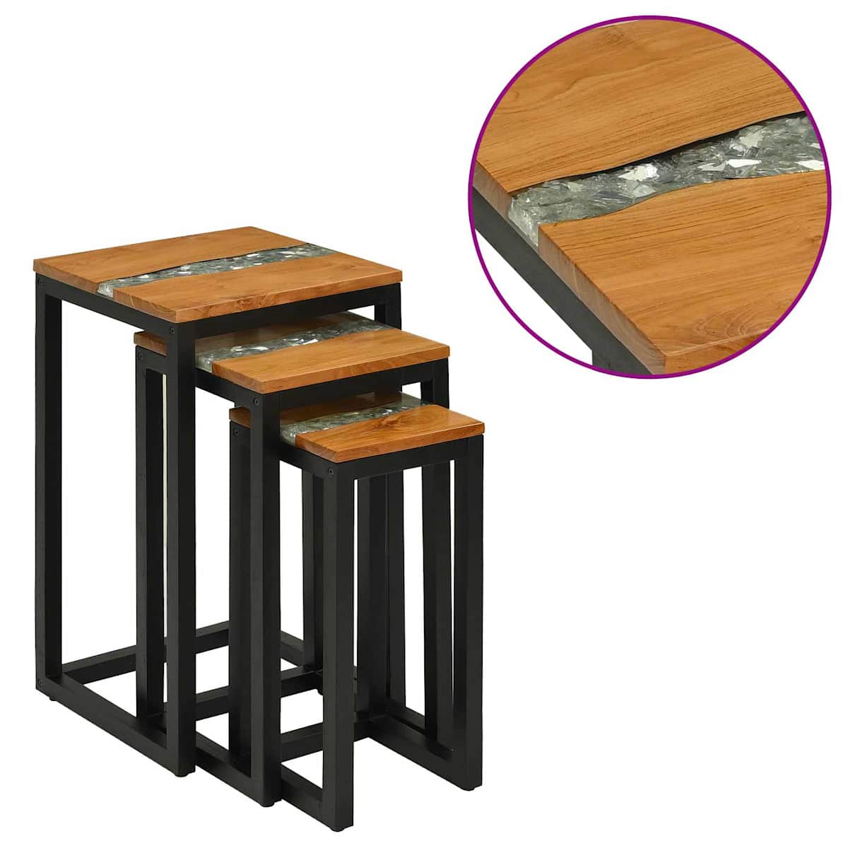 Nesting Bord 3 stk. Brun Massiv Teaktræ - Billede 3