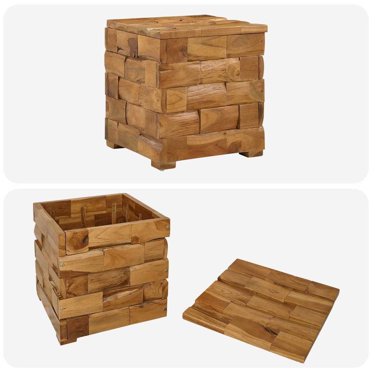 Opbevaringsskammel Brun 40 x 40 x 45 cm Massiv Teaktræ - Billede 8