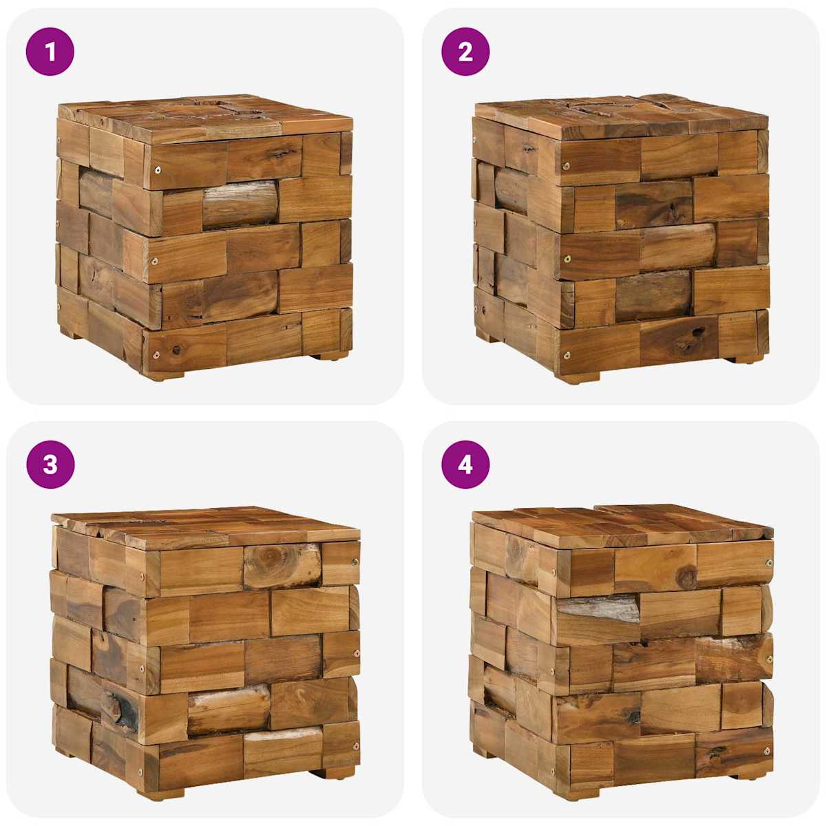 Opbevaringsskammel Brun 40 x 40 x 45 cm Massiv Teaktræ - Billede 9