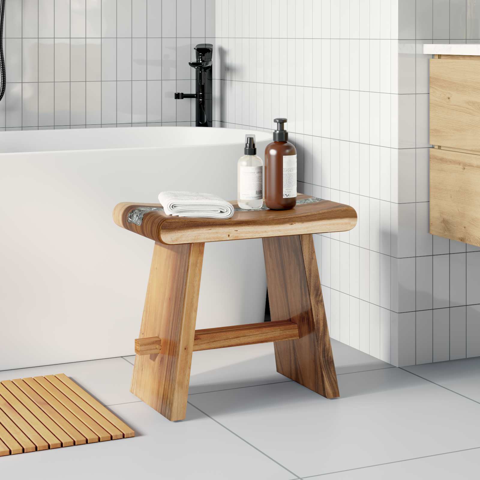 vidaXL Scaun de baie natural 50 x 30 x 45 cm Lemn natural