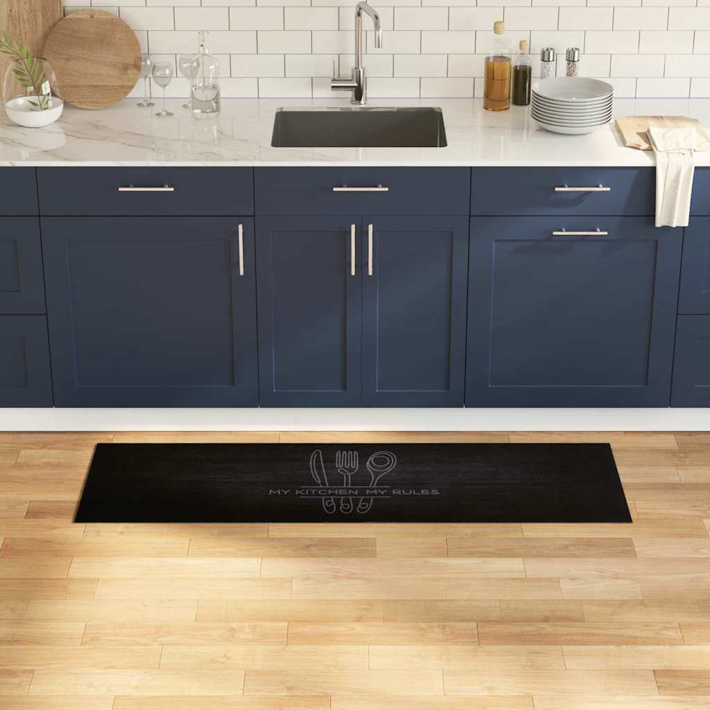 Køkken tæppe Sort 150 x 45 cm Fløjl