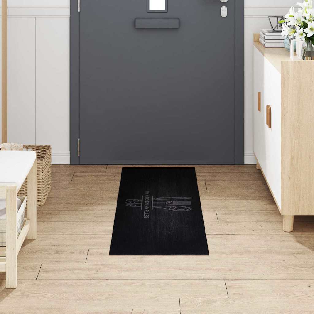 vidaXL Keuken Vloerkleed Zwart 150 x 45 cm Fluweel