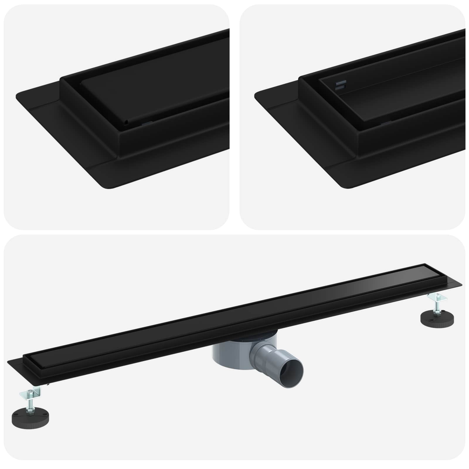 Thumbnail - vidaXL Duschablauf 2-in-1 mit 360° Siphon Schwarz 80 cm Edelstahl 304