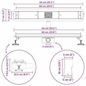 Sprchový odtok s skleněným víkem a 360° sifonem Černá 60 cm - obrázek 13