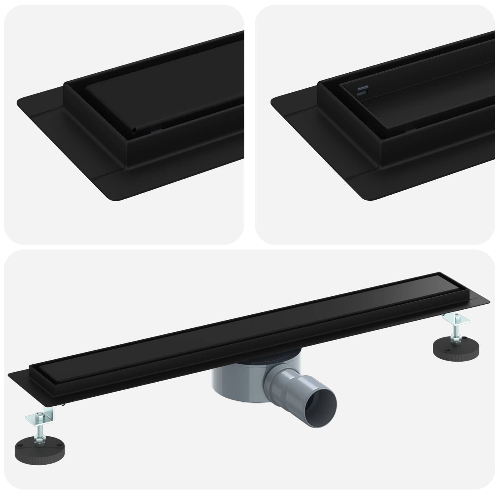 Thumbnail - vidaXL Duschablauf 2-in-1 mit 360° Siphon Schwarz 60 cm Edelstahl 304