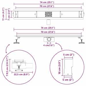 Sprchový odtok s skleněným víkem a 360° sifonem Černá 70 cm - obrázek 13