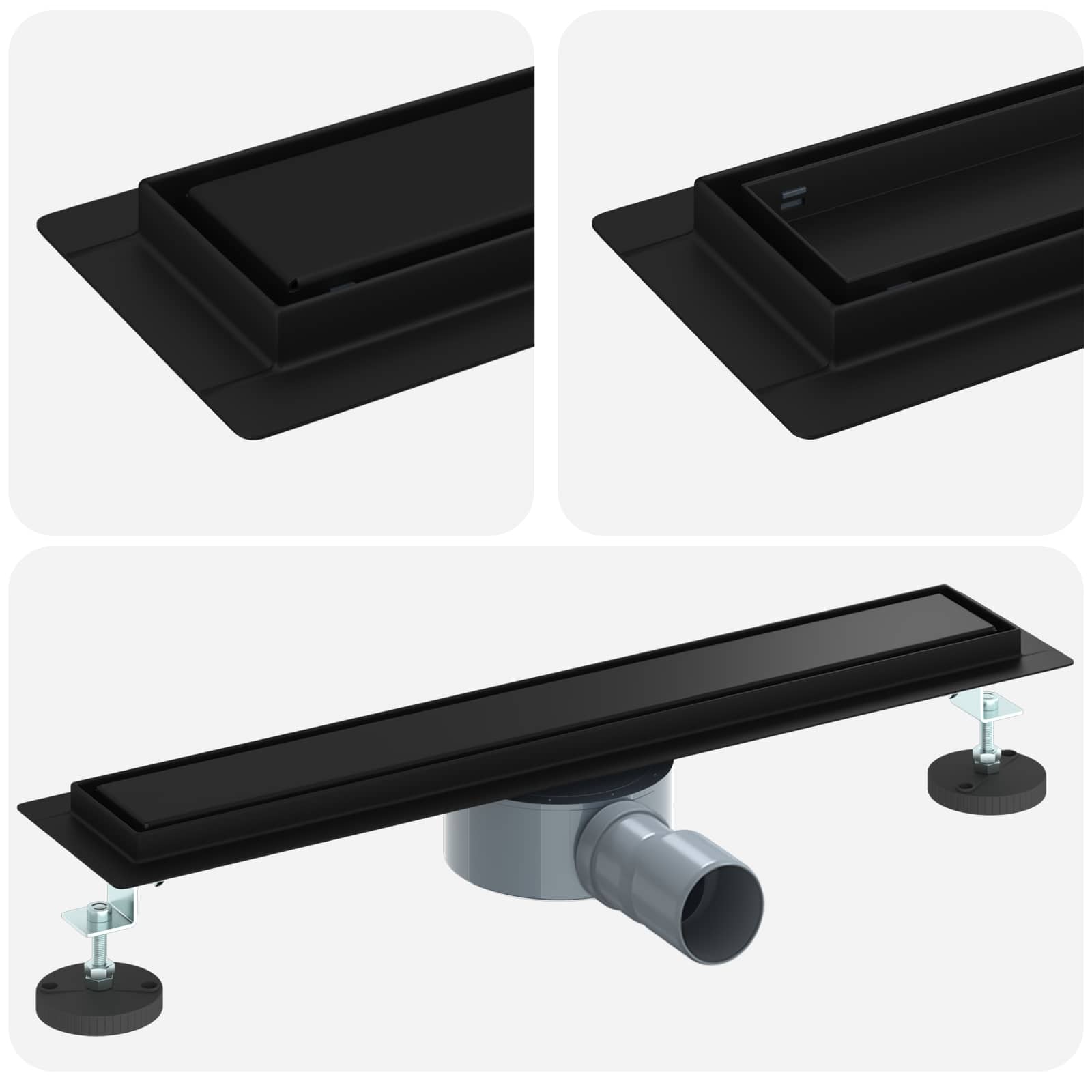 Thumbnail - vidaXL Duschablauf 2-in-1 mit 360° Siphon Schwarz 50 cm Edelstahl 304