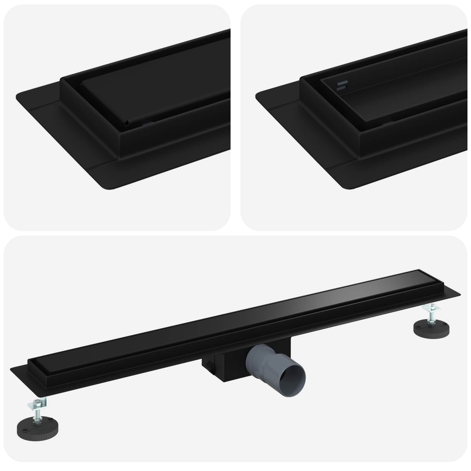 Thumbnail - vidaXL 2 in 1 Duschabfluss Schwarz 70 cm Edelstahl 304