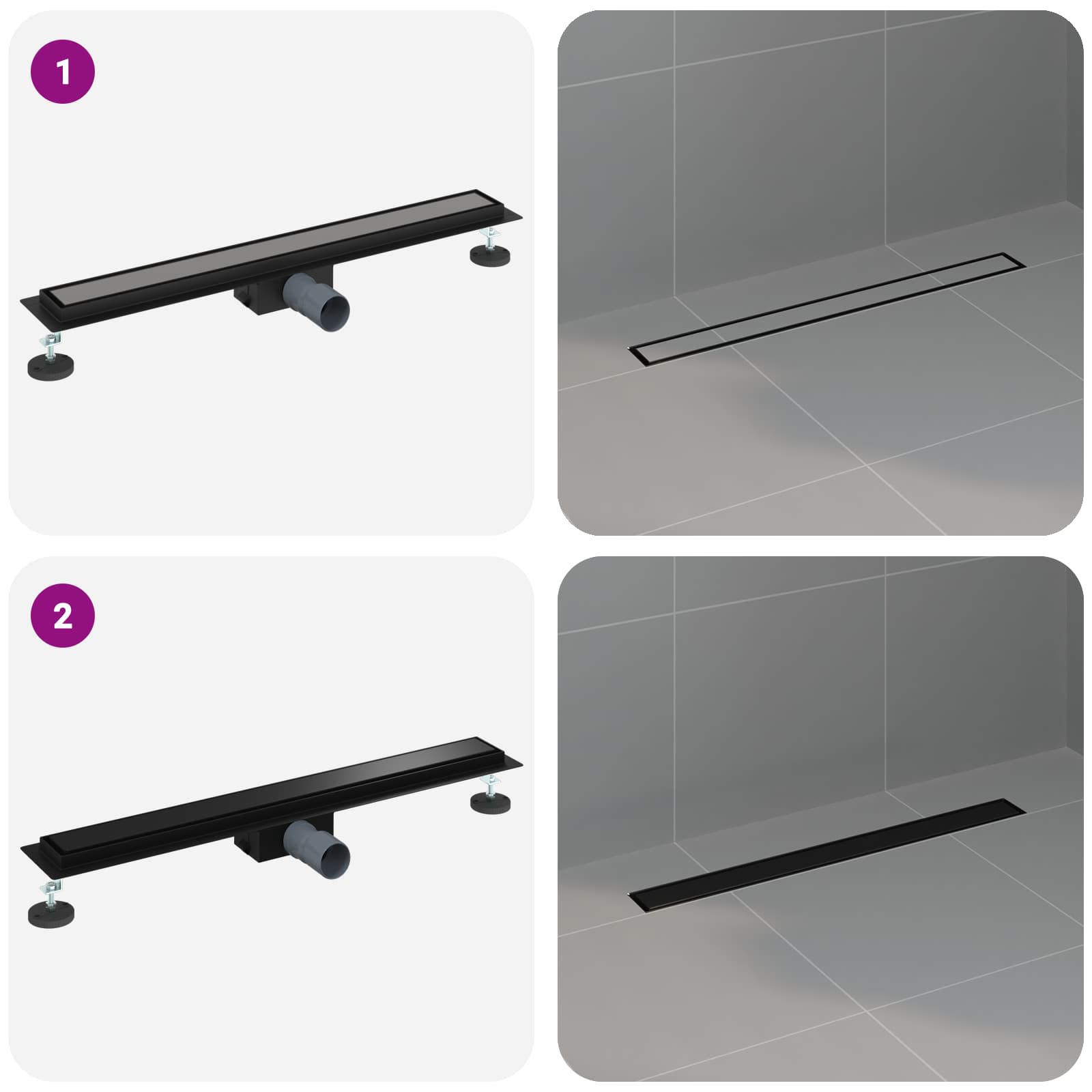 2 v 1 Odvod za prho Črna 70 cm Nerjaveče jeklo 304 - slika 13