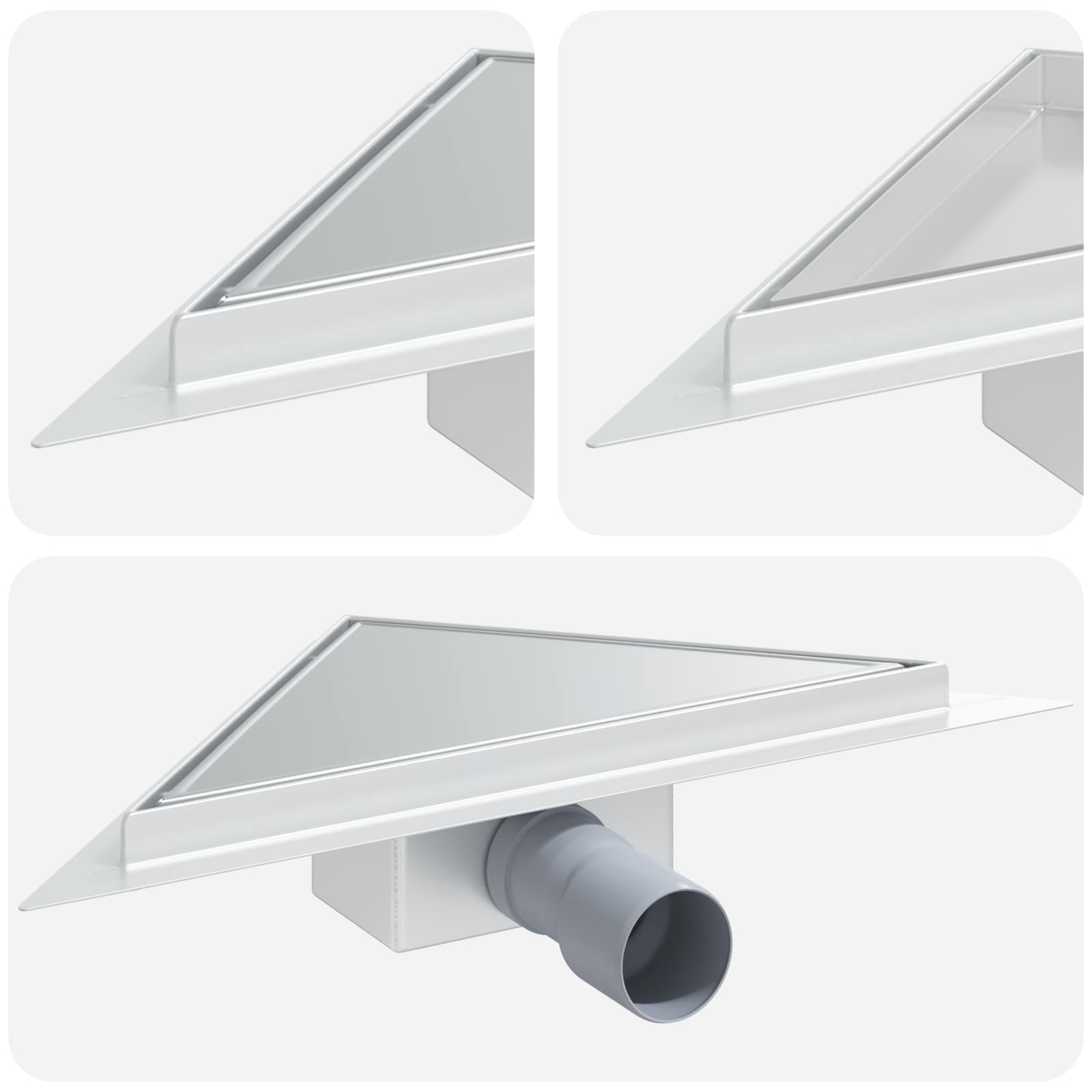 Thumbnail - vidaXL 2 in 1 Dreiecks-Duschabfluss Silber 25 x 25 cm Edelstahl 304