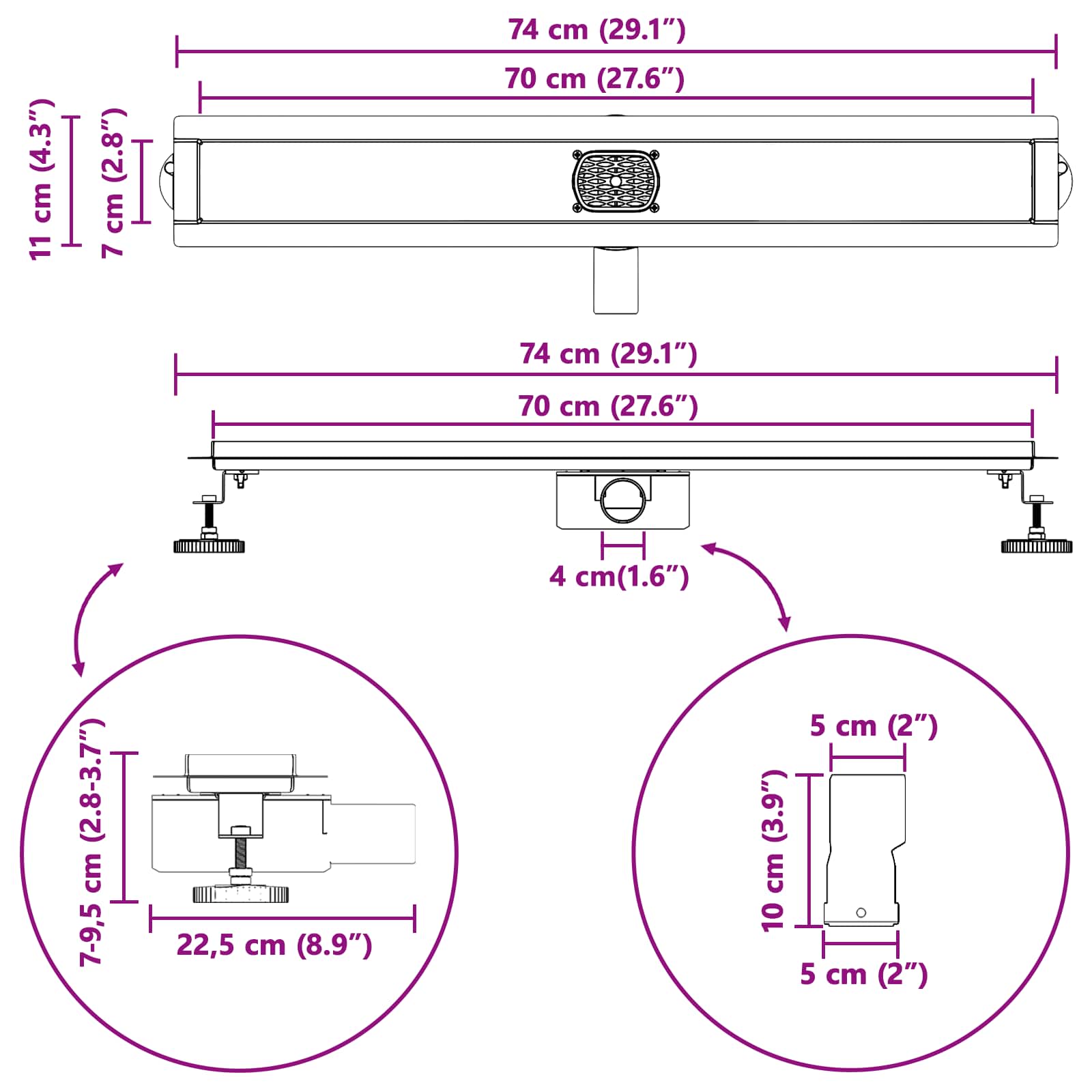 Tuš odtok Stekleni pokrov s 360° sifonom srebrna 70 cm - slika 13