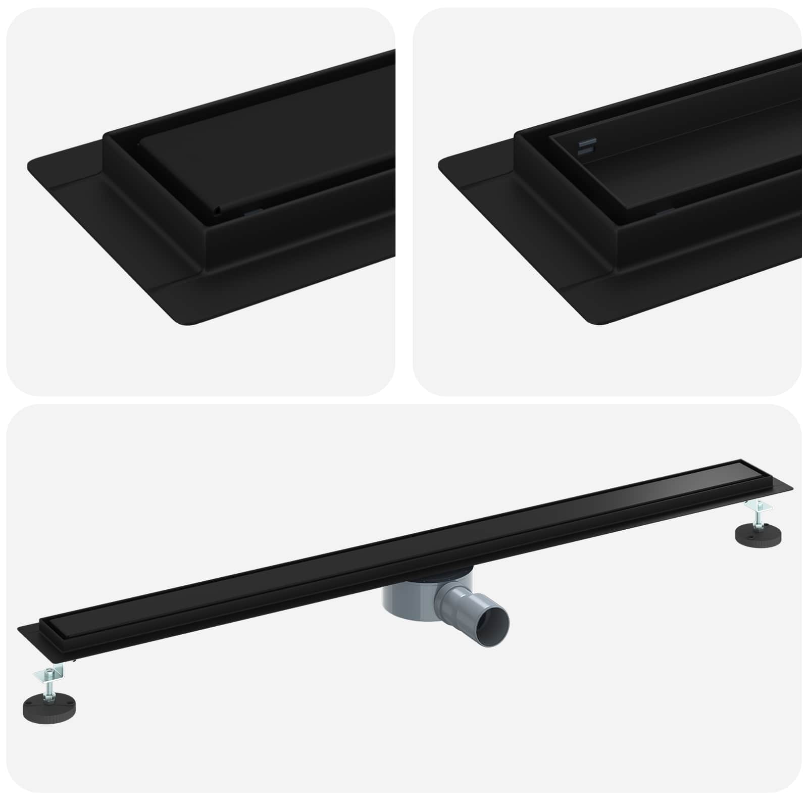 Thumbnail - vidaXL Duschablauf 2-in-1 mit 360° Siphon Schwarz 100 cm Edelstahl 304