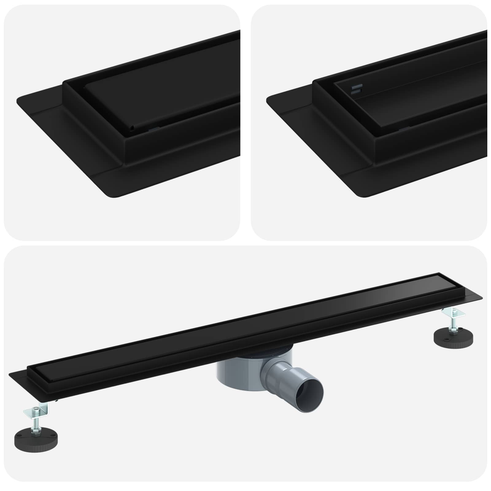 Thumbnail - vidaXL Duschablauf 2-in-1 mit 360° Siphon Schwarz 70 cm Edelstahl 304