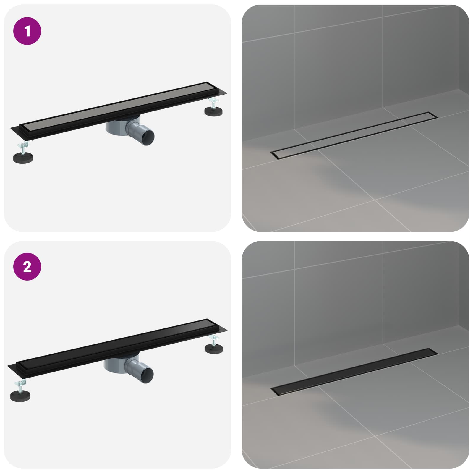Tuš odtok 2-v-1 z 360° sifonom Črna 70 cm Nerjaveče jeklo 304 - slika 13
