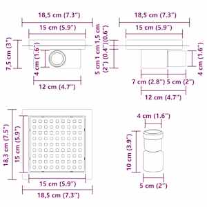 Sprchový odtok s tečkami Stříbrná 15 x 15 cm Nerezová ocel 304 - obrázek 12