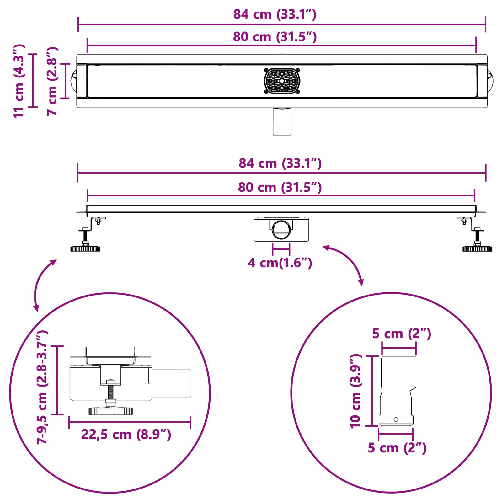 Tuš odtok Stekleni pokrov s 360° sifonom srebrna 80 cm - slika 13
