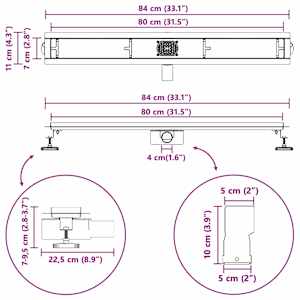 Sprchový odtok s skleněným víkem a 360° sifonem Černá 80 cm - obrázek 13