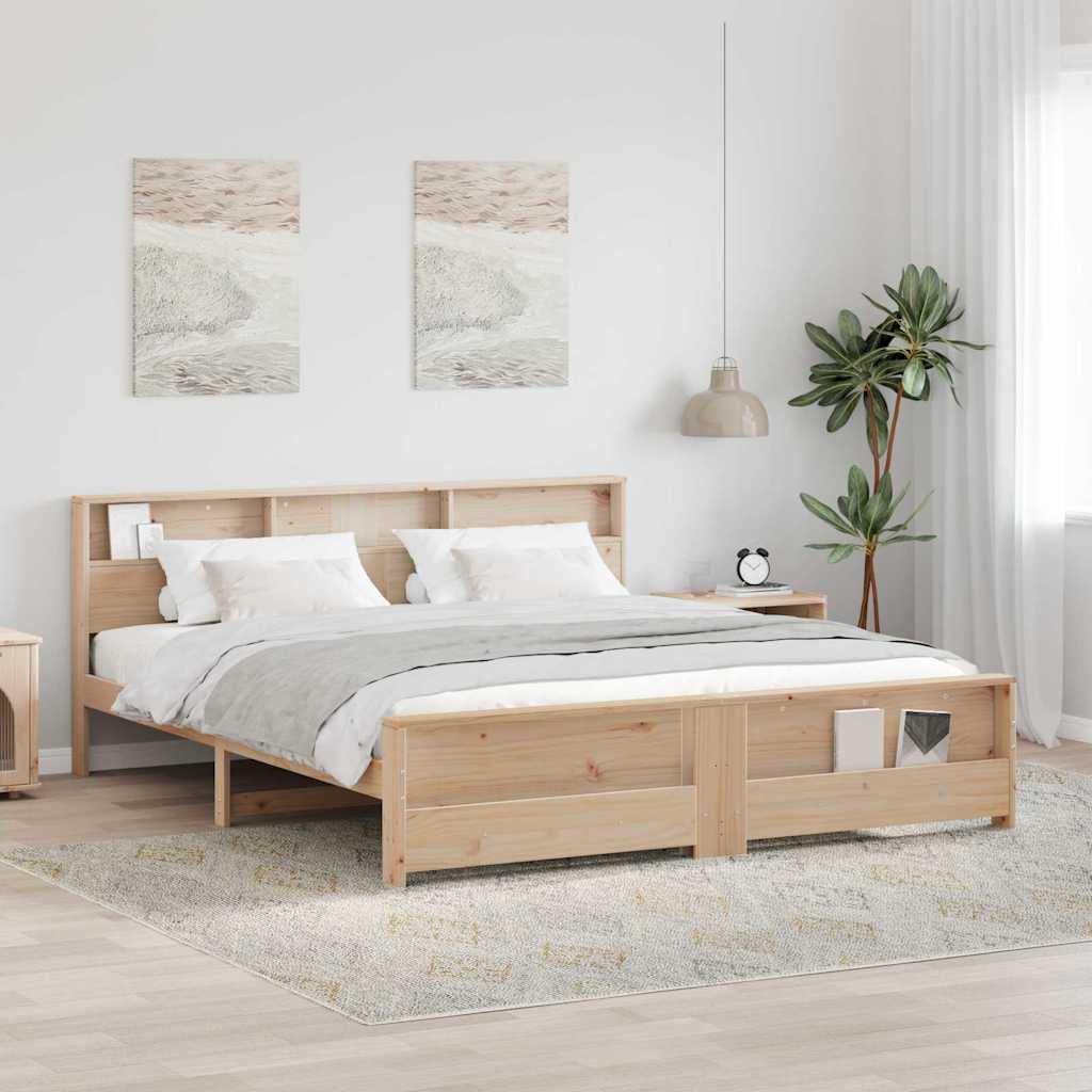 Voodi raam peaga Pruun 200 x 200 cm Männipuit
