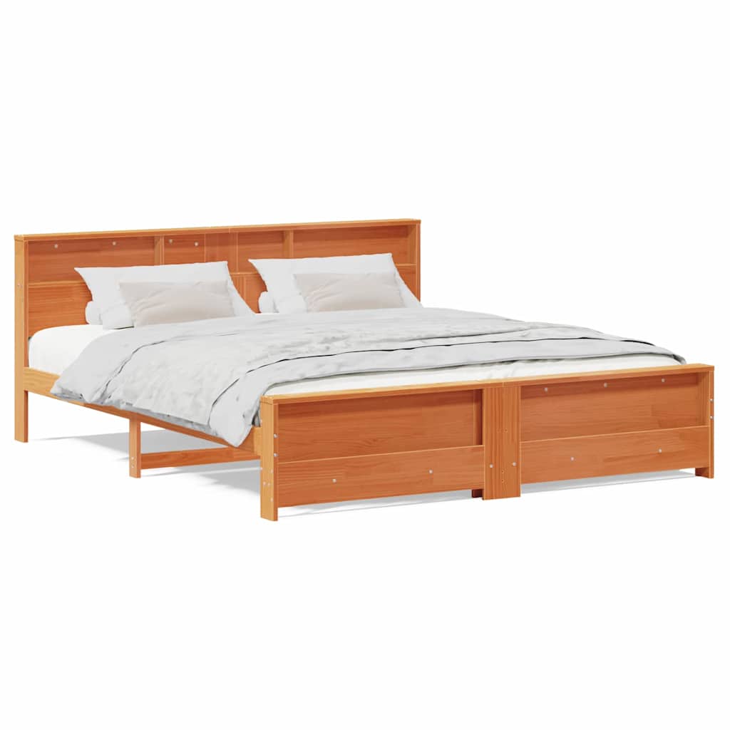 Bed Frame with Headboard Wax brown 200 x 200 cm Solid pine wood - Image 4
