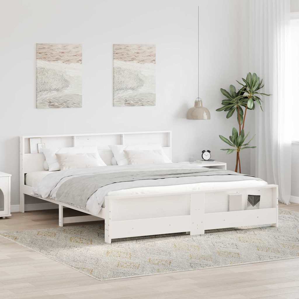 Sengestel med hovedgærde Hvid 180 x 200 cm Massivt fyrretræ