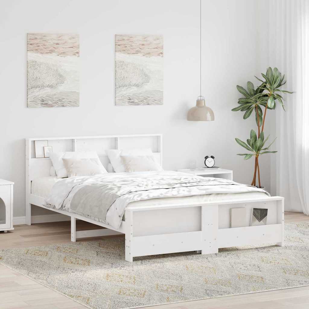 Sengestel med hovedgærde Hvid 160 x 200 cm Massivt fyrretræ