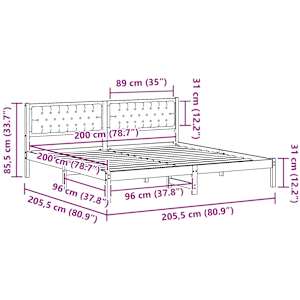 Rám postele s čelo Tmavě šedá 200 x 200 cm Masivní borové dřevo - obrázek 11