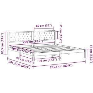 Rám postele s čelo Černá 200 x 200 cm Masivní borové dřevo - obrázek 11