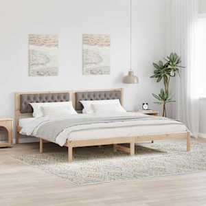 Rám postele s čelo Taupe 200 x 200 cm Masivní borové dřevo - obrázek 1