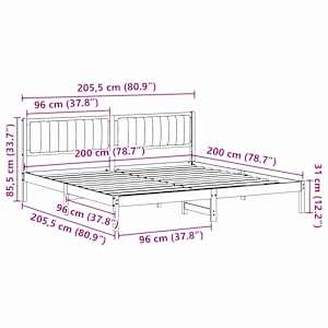 Rám postele s čelo Taupe 200 x 200 cm Masivní borové dřevo - obrázek 11