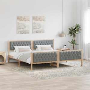 Rám postele Světle šedá 200 x 200 cm Masivní borové dřevo - obrázek 1
