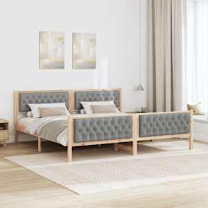 Rám postele Světle šedá 200 x 200 cm Masivní borové dřevo - obrázek 4