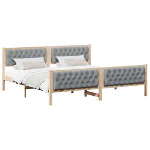 Rám postele Světle šedá 200 x 200 cm Masivní borové dřevo - obrázek 3