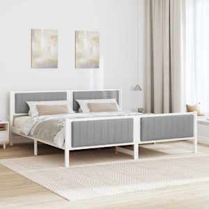 Rám postele s čelo Bílá a světle šedá 200 x 200 cm - obrázek 4