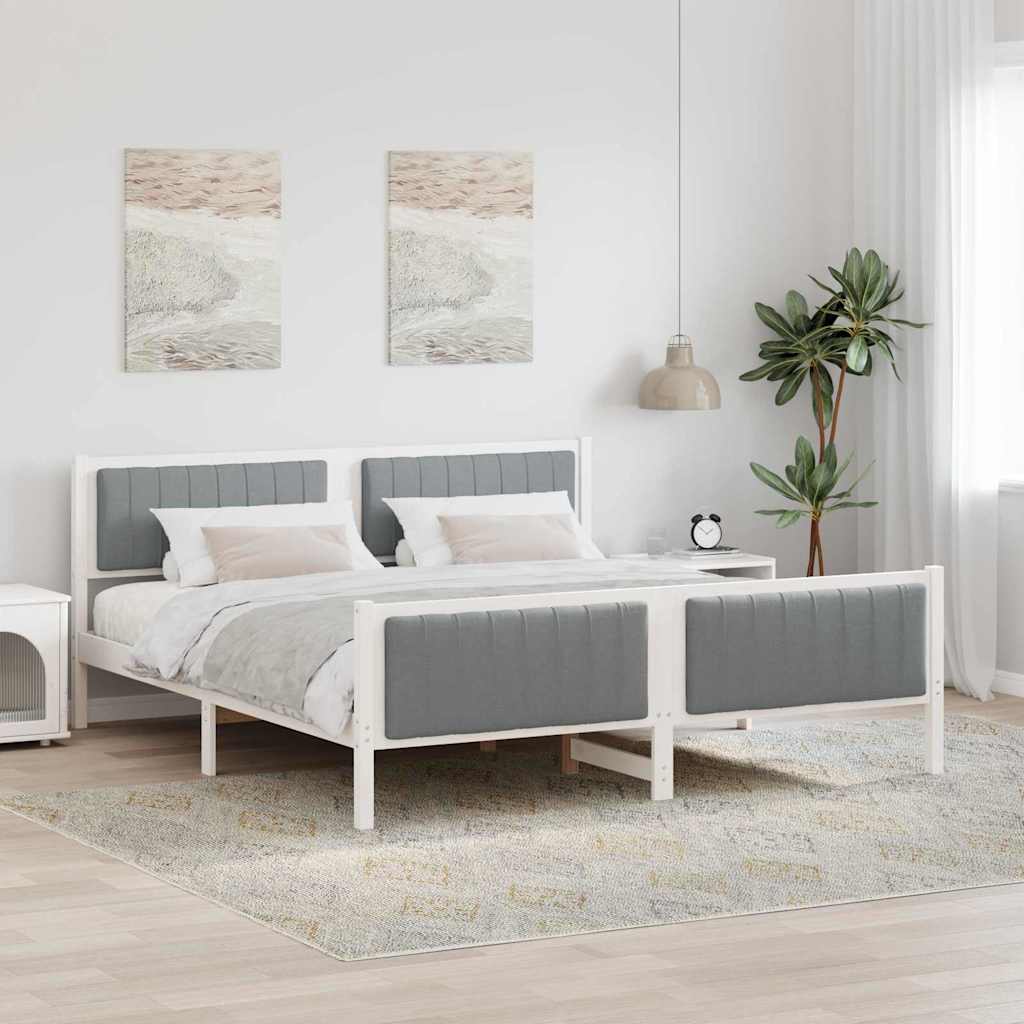Paturi si accesorii - Cadru de pat Alb și gri deschis 180 x 200 cm Lemn masiv de pin