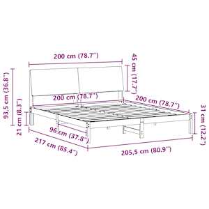 Rám postele Hnědá a taupe 200 x 200 cm Masivní borovicové dřevo - obrázek 11