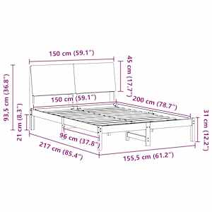 Rám postele Hnědá a taupe 150 x 200 cm Masivní borovicové dřevo - obrázek 11