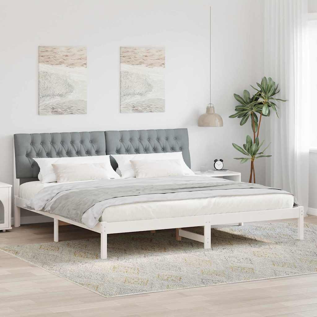 Paturi si accesorii - Cadru de pat cu tăblie tapițată cu headboard Alb 200 x 200 cm