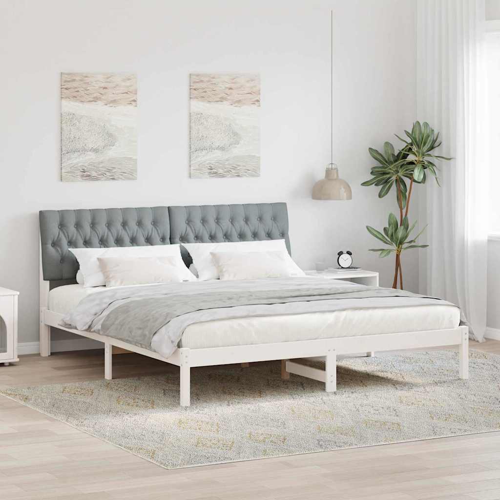 Paturi si accesorii - Cadru de pat cu tăblie tapițată cu headboard Alb 180 x 200 cm