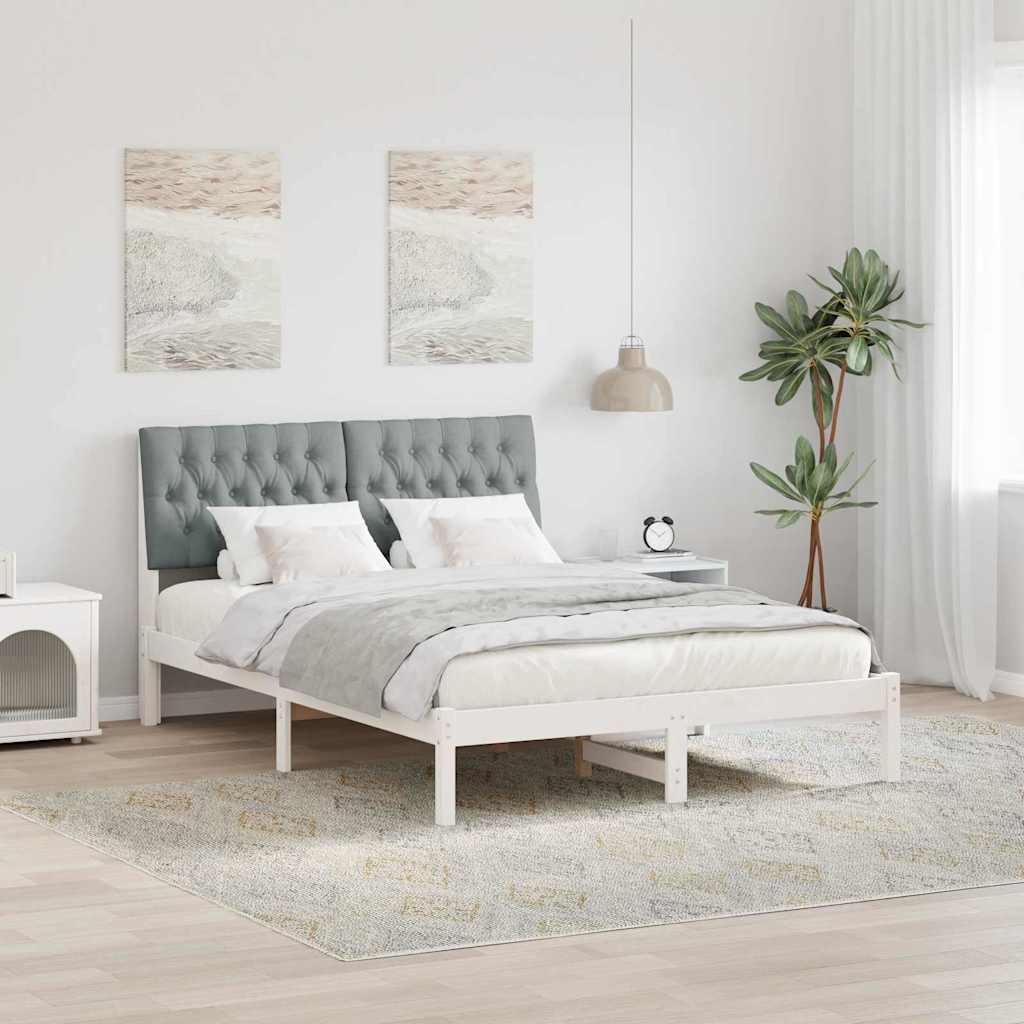 Paturi si accesorii - Cadru de pat cu tăblie tapițată cu headboard Alb 150 x 200 cm
