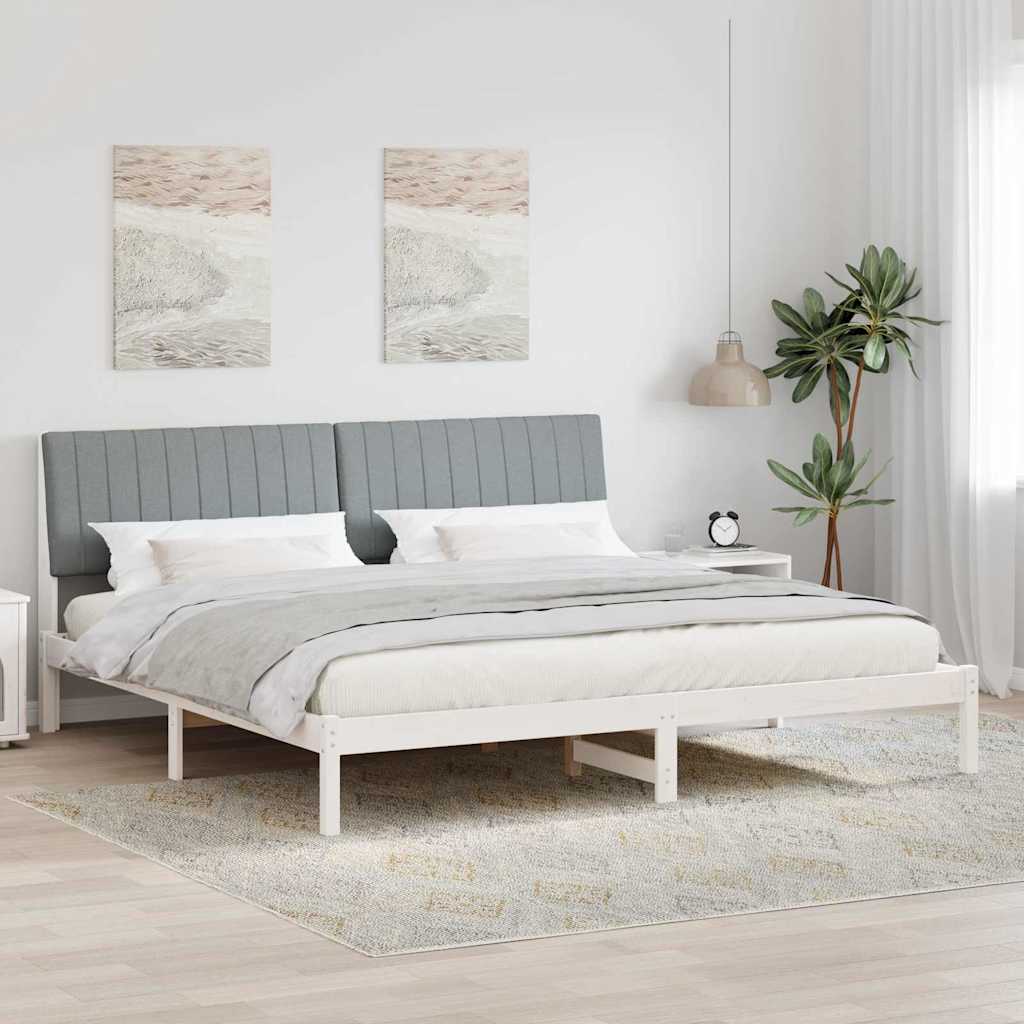 Paturi si accesorii - Cadru de pat cu headboard Alb 200 x 200 cm țesătură