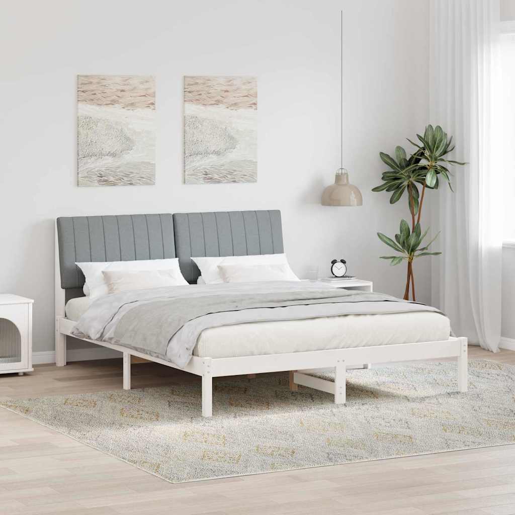 Paturi si accesorii - Cadru de pat cu headboard Alb 160 x 200 cm țesătură