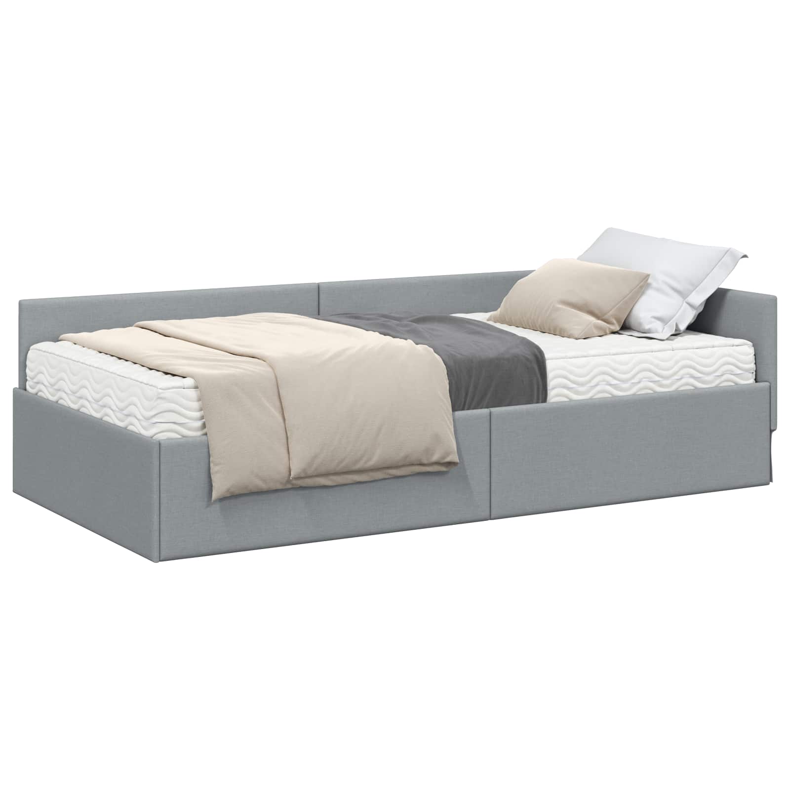 vidaXL Hoekbedframe met Matras 2 st Lichtgrijs 90 x 200 cm Stof, foto 3